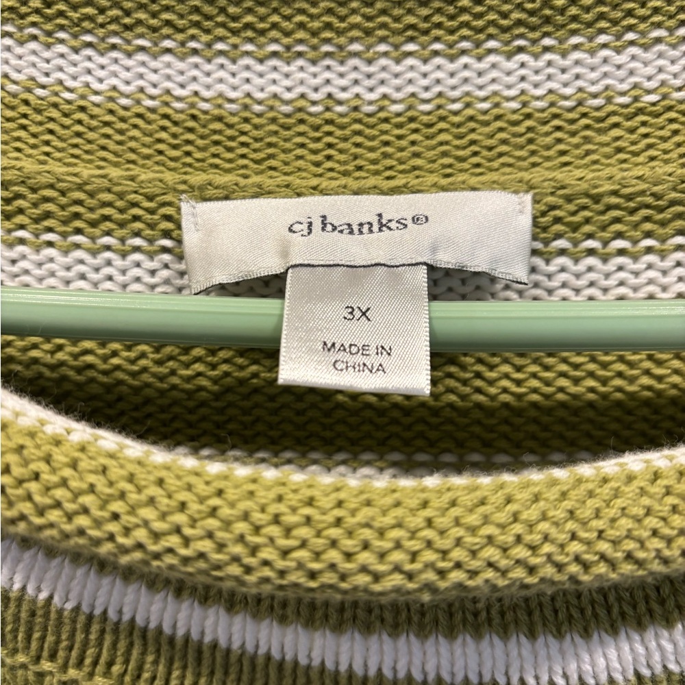CJ Banks Green & White womans plus size 3X Striped Knit Sweater Top